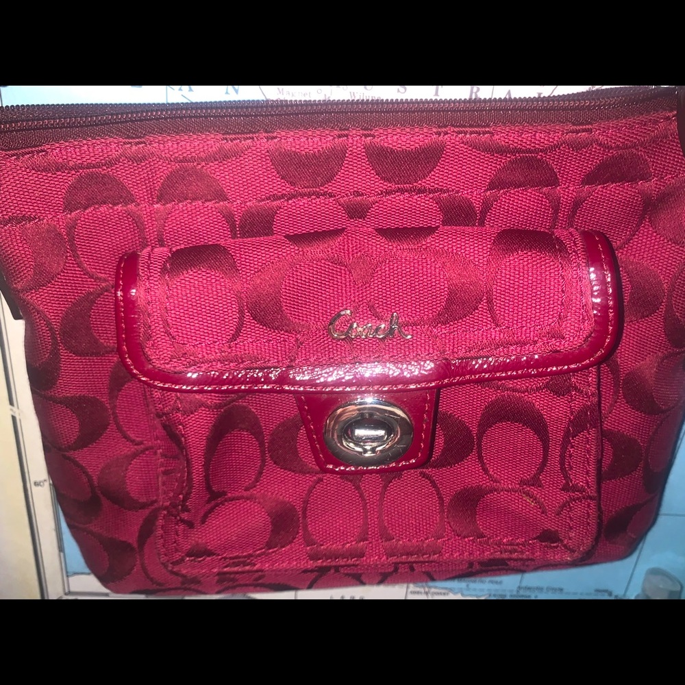 ‘Coach’ Burgundy canvas crossbody purse